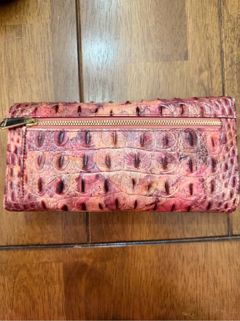 Brahmin Red-Pink Croc-Embossed Leather Clutch Wallet - Picture 2 of 6